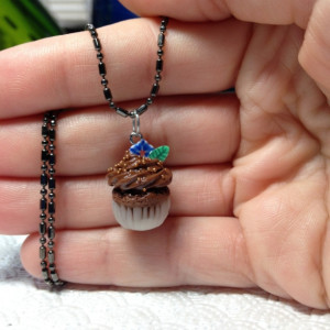 Miniature Clay Chocolate Cupcake Necklace