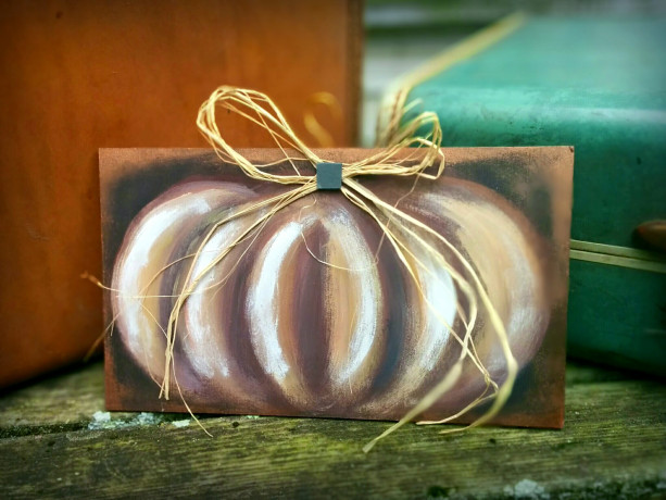 Pumpkin Painting On Large Wooden Plaque
