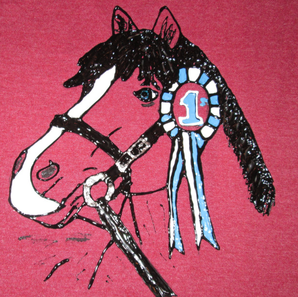Blue Ribbon Winner, Horse head, Hand painted on SS tshirt, size S/P/CH