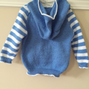 Blue Handmade Baby Hoodie Pullover Sweater.