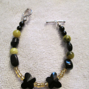 Handmade Black Butterfly Charm necklace & bracelet, onyx, sterling silver,jade
