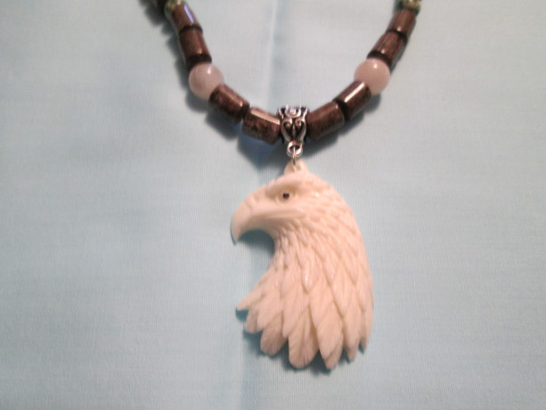 Hand carved Eagle, natural buffalo bone pendant necklace