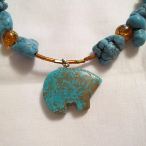 Hand made Turquoise Zuni Bear Pendant necklace and more