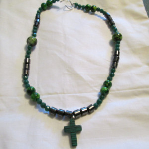 Hand made malachite cross pendant necklace