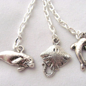 Manatee Manta Ray Dolphin Tassel Necklace Sea Creatures Mermaid Clasp Manatee Necklace Ray Necklace Dolphin Necklace