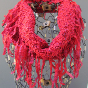 Red cowl twisted infinity scarf