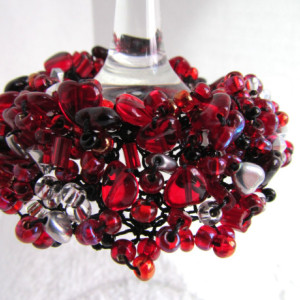 Red black silver bead bracelet