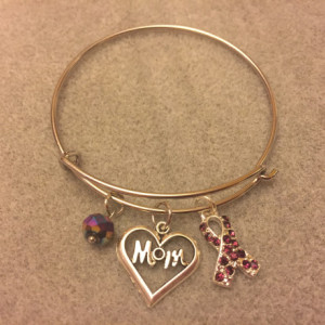 Mom Bracelet w/ Sparkly Purple Ribbon Charm