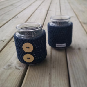 Set of 2 Crochet Candle Cozies with Wooden Accent Buttons [Large], Large Crochet Candle Cozy, Crochet Candle Cozy, Mother's Day Gift