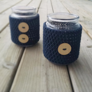 Set of 2 Crochet Candle Cozies with Wooden Accent Buttons [Large], Large Crochet Candle Cozy, Crochet Candle Cozy, Mother's Day Gift