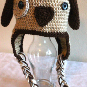 Brown and tan puppy dog earflap hat