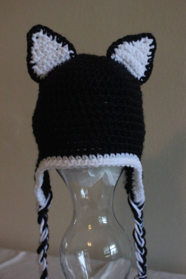 Black and White Cat Earflap Hat