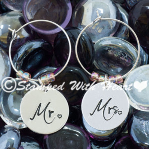 Mr. and Mrs. Custom Hand-Stamped Metal Wine Glass Charms
