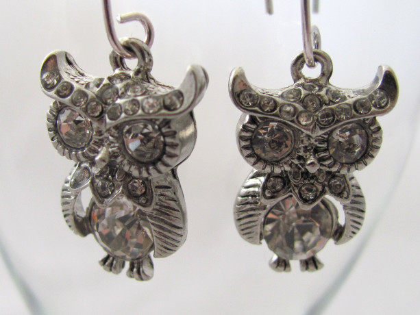 Rhinestone Encrusted Owl Earrings