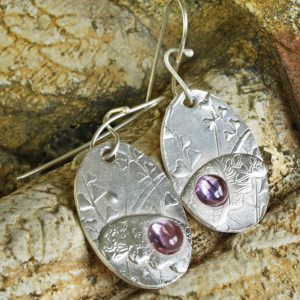 Butterfly Wing Earrings Fine Silver Pink Sapphire Handmade Sterling Artisan Ear Wires