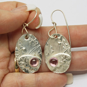 Butterfly Wing Earrings Fine Silver Pink Sapphire Handmade Sterling Artisan Ear Wires