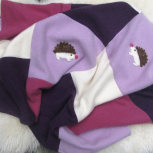 Cashmere Baby Blanket - Hedgehogs appliques - Made to Order - patchwork quilt made from upcycled cashmere sweaters - great baby gift