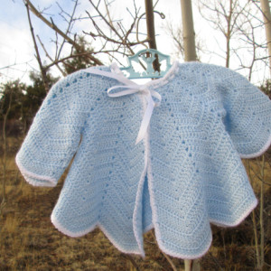 40s Style Pale Blue Ripple Baby Sweater