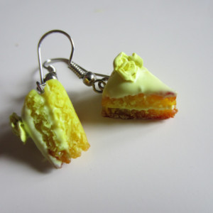 Miniature Iced Lemon Cake Slice Earrings