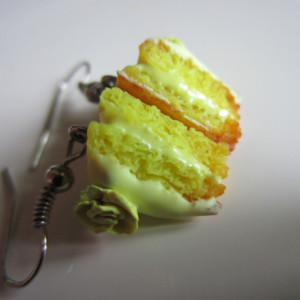 Miniature Iced Lemon Cake Slice Earrings