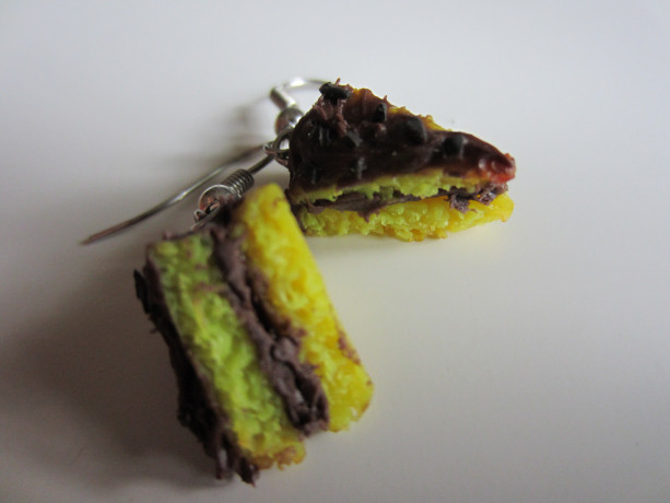 Miniature Chocolate and Yellow Cake Slice Earrings