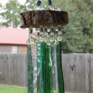 Green and irridescent glass chimes
