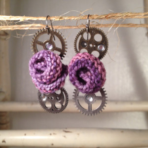Steampunk Rosette Earrings - Purple