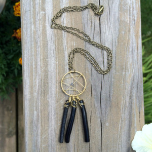 Dream Catcher Necklace with Black Coral Sticks 