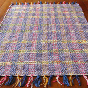 Rag Rug - Lavender, yellow, sage green / Handwoven / Eco-Friendly, upcycled