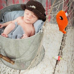 little fisherman hat with orange fish newborn baby photography prop