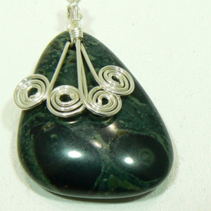 Kambaba Japser Pendant with Silver Spirals