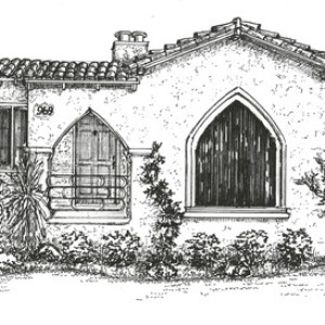 House portrait hand drawn in ink