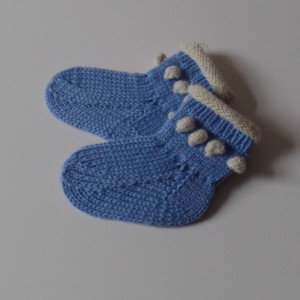 Baby socks Ages 0-6 Month, Pure wool. Hand Knitted. Gray / White. Red / White. Blue / White