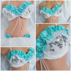 Teal Rose Rave Bra and Bottoms