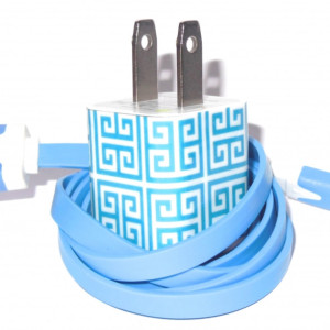 Light Blue Greek Key Cell Phone Charger