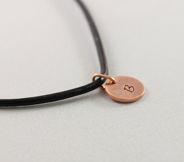 Personalized mens necklace, initial necklace for men, copper and black leather