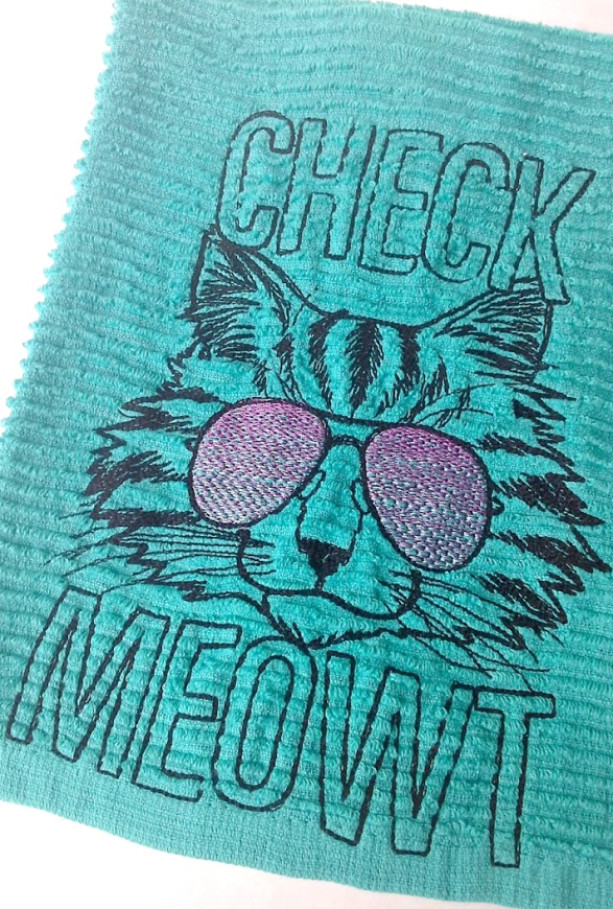 Check Meowt Bar Towel - Teal Kitchen towel - Cotton - 18.5 x 16.5