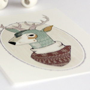 Oh Deer 5x7 art print, illustration, deer in ugly sweater, antlers, teal, illustrated deer bust, winter, digital print