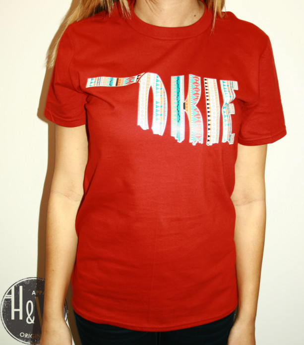 Oklahoma OKIE State Shape T-Shirt Tribal Print