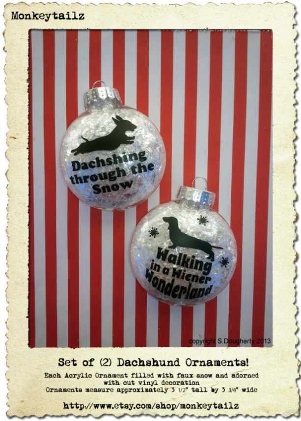 Set of 2 Dachshund Ornaments - GREAT gift for the Doxie Lover !