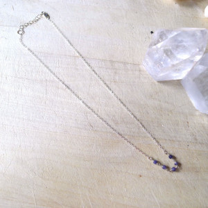 16" Silver Necklace with Purple Iolite Accent Beaded Rosary Chain, Rosary Necklace, Wire Wrapped Iolite Beaded Necklace