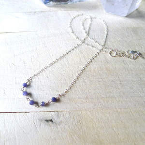 16" Silver Necklace with Purple Iolite Accent Beaded Rosary Chain, Rosary Necklace, Wire Wrapped Iolite Beaded Necklace