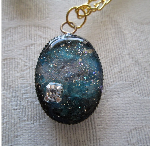 Galactic Oval Pendant with Crystal