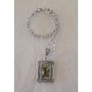Angel Statue Postage Stamp Silver Tone Pendant / Necklace