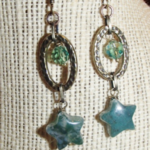 Hammered Oval and Star Earrings