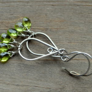 Tris Green Peridot & Sterling Silver Teardrop hoop Earrings