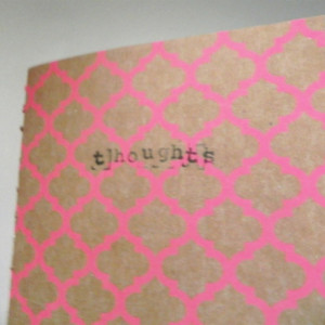 moleskine-style notebook - thoughts - bright pink repeating pattern // handmade/stitched
