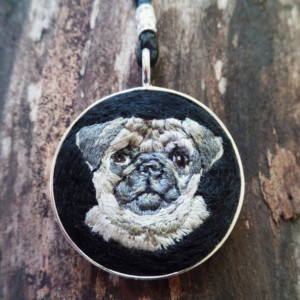 Pug Hand Embroidered Necklace