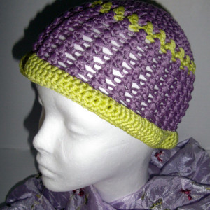 Purple and Lime Crochet Beach Comber Hat