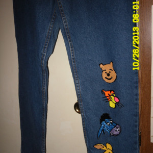 denim jeans hand painted w/ Pooh, Tigger and more